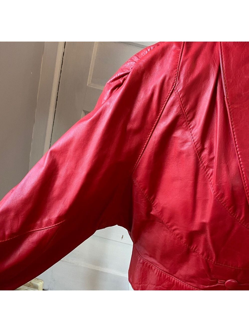 Vintage The Leather Ranch Red Genuine Leather Jacket, Size 3 - Picture 9 of 17